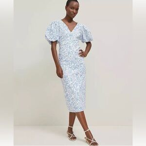 NWT $169  ANN TAYLOR FLORAL Linen blend PUFF SLEEVE Sheat dress sz 10